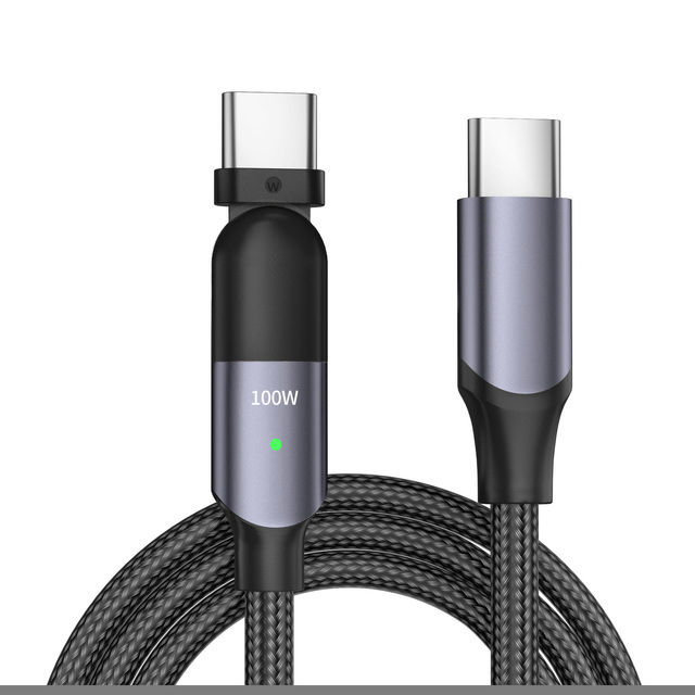 With LED Light 1.2M 2M 180 Degree Rotating PD60W Nylon Braided USB C to USB C Charging Data Rotation Cable