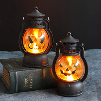 Nouvelle lanterne décorative vintage portable en forme de citrouille d'Halloween en PVC, lampe à huile effrayante pour les fêtes
