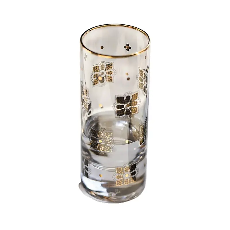 시장 모로코 로얄 유리 찻잔 금도금 두꺼운 바닥 믹스 컬러 물 마시는 컵 하이볼 안경 실린더