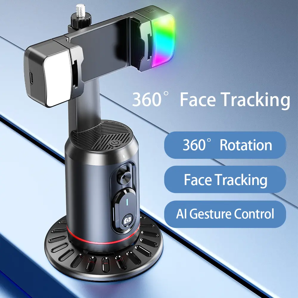 Tripé inteligente com controle remoto para celular, suporte inteligente com rotação automática de 360°, rastreamento facial automático para selfies