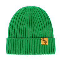 Gorro de Punto Holgado con Logo Personalizado, Imagen de Dibujos Animados, Unisex, para Invierno, con Parche de Cuero y Bordado a Mano, para Viajes