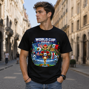 Camiseta de Fútbol para Hombre al por Mayor, Negra con Estampado, Manga Corta, Cuello Redondo, Estilo Casual, Moda de Verano - Product Image 1