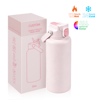 Bouteille isotherme en acier inoxydable à double paroi avec logo personnalisé, 32 oz, large ouverture, revêtement poudré et poignée de transport