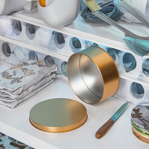 Contenitore Rotondo in Metallo Dorato per <span class=keywords><strong>Biscotti</strong></span> con Logo Personalizzato Stampato - Product Image 2