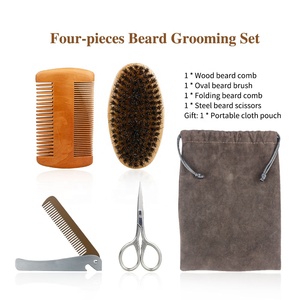Metal <strong>Mustache</strong> Grooming <strong>Scissors</strong> Folding Custom Beard Comb Wood Beard Care Kit With Bag - Product Image 6