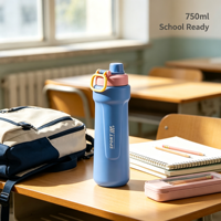Bouteille d'eau de sport en PP sans BPA de 750 ml, portable avec boucle de transport, couvercle anti-fuite, pour la salle de sport, les étudiants, les activités de plein air
