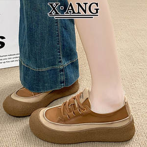 Baskets blanches à semelle épaisse pour femmes, mocassins décontractés en cuir souple antidérapants pour le printemps/été, nouvelles chaussures de marche - Product Image 6