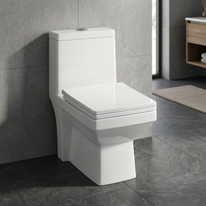 WC monobloc Ripon Square Model en céramique à siphon avec abattant à fermeture douce, siphon en P et double chasse pour projets de salles de bain de luxe - Product Image 6