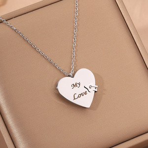 新しいカスタムレーザー彫刻ハート型ブックペンダントステンレススチールネックレス - Product Image 6