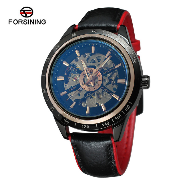Men's Mechanical Watch FORSINING Waterproof Genuine Leather Band Fashion Casual Hollow Pointer Dial Watch