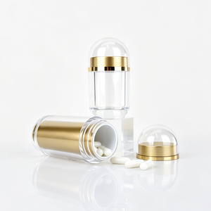 ขวดพลาสติกใสทรงแคปซูลสำหรับบรรจุยาพร้อมฝาสีทอง - Product Image 3