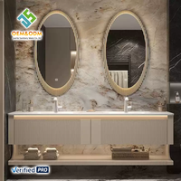 Meuble-lavabo mural double vasque en bois massif moderne OEM 2025 avec robinet en cuivre pour chambre et entrepôt