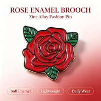 Épinglette personnalisée en émail rigide, motif rose florale rouge et rose, en métal argenté, sans MOQ, thème botanique