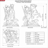 YOUFINE Statue équestre grandeur nature en bronze du Chevalier Saint George et du Dragon pour la décoration des places publiques extérieures