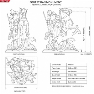 YOUFINE Statue équestre grandeur nature en bronze du Chevalier Saint George et du <span class=keywords><strong>Dragon</strong></span> pour la décoration des places publiques extérieures - Product Image 5