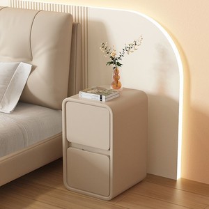 Minimalist Modern Solid Wood Leather Nightstand 20cm Ultra Narrow <b>Storage</b> <b>Cabinet</b> For Living Room - Product Image 2