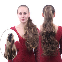 Perruque synthétique en fibre haute température de 50 cm, longue et bouclée, avec pince à cheveux, pour femmes (UE/US), queue de cheval haute, ondulée et volumineuse