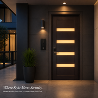 Porte d'entrée moderne anti-effraction avec insert en verre dépoli et finition bois pour maison, villa, appartement – Vente en gros directe usine