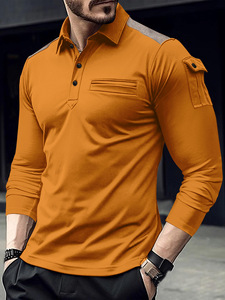 Fashionspring & falllongues manches bas chemise hommes bras rabat poche pantalon épaulette t-<span class=keywords><strong>shirt</strong></span> muscle sport polo chemise - Product Image 6