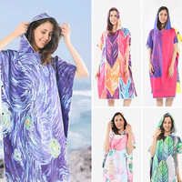 Serviette de plage poncho à capuche en microfibre écologique à séchage rapide pour adultes, motif floral, été