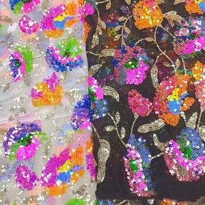 Estágio Traje Decorativo 3mm + 5mm Lantejoulas Tecido Fashion Show Vestido de Casamento Colorido Mix Lantejoulas Flor Malha Guarnição Bordados Laço - Product Image 4