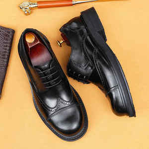 Chaussures en cuir formelles pour hommes 2026, chaussures en cuir véritable à bout rond de style britannique décontracté, chaussures de mariage pour hommes - Product Image 4