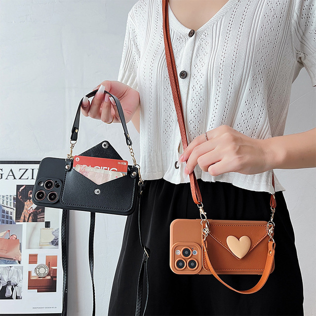 Milk Coffee Loving Heart Purse Female Crossbody Strap Silicone Phone case for iphone 16 15 14 13 Pro Max samsung S25 S24 Cover