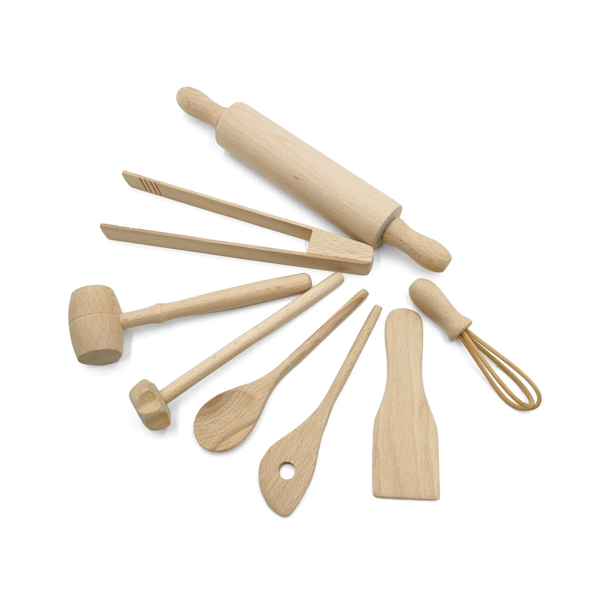 Beech kids play house kitchen toys kitchen supplies, baby rolling pin, mini wooden spoon wooden spatula eggbeater