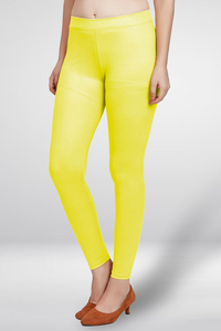 Leggings extensibles jaunes pour femmes, taille haute, coupe ajustée, longueur cheville, confortables, décontractés, à porter au quotidien, leggings tendance - Product Image 3