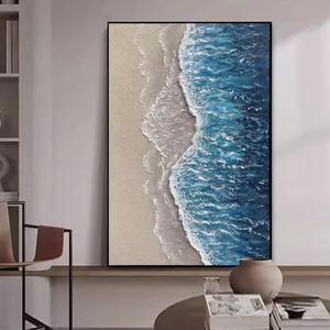 Arte Mural 3D, Pintura Abstracta Azul Grande Pintada a Mano, Arte de Playa con Textura 3D, Pintura de Océano sobre Lienzo, Regalo para la Inauguración de una Casa - Product Image 3