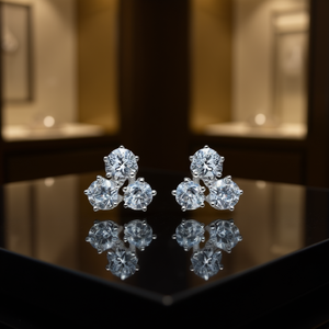 Orecchini in Oro Bianco con Diamanti Taglio Brillante Rotondo Colore D Naturali Classici Gioielli da Sposa per Donna - Product Image 2