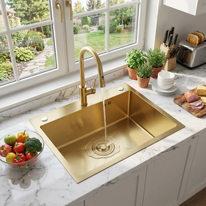 Évier simple 600x450mm pour propriétaires de maisons familiales |   AW-6045 201 SS Sous-évier, 3 finitions PVD, lavabo grande capacité - Product Image 1