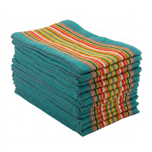 Ensemble de serviettes de cuisine réutilisables en coton 100% rayé, rectangulaires, tissées, bleu sarcelle multicolore, séchage rapide, lavables en machine - Product Image 1