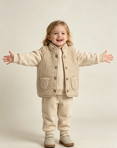 Gilets en sherpa unisexes pour enfants et tout-petits, automne-hiver, veste <span class=keywords><strong>sans</strong></span> manches personnalisée à boutons avec doublure en coton - Product Image 3