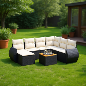 Ensemble de canapés de jardin en rotin noir, mobilier d'extérieur avec coussins en mousse haute densité, design contemporain imperméable - Product Image 2