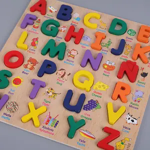 Rompecabezas de madera de dibujos animados en 3D para niños, tablero educativo de aprendizaje de números y letras