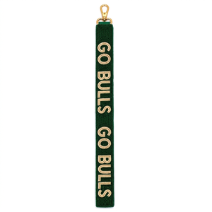 Green <b>Webbing</b> <b>Strap</b> with Gold "GO BULLS" Text and Metal Hook Fashion Accessory - Product Image 1