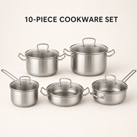 ANMEI Ensemble de 10 ustensiles de cuisine en acier inoxydable, casseroles et poêles avec couvercles en verre, faitout, poêle à frire, ustensiles de cuisine à induction