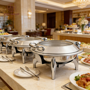 Chauffe-Plat Moderne Rond en Acier Inoxydable à Couvercle en Verre, Chauffé au Gaz, pour Buffets d'Hôtels, Restaurants, Mariages et Traiteurs - Product Image 6