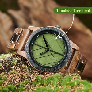 Orologio TimelessTreeLeaf in Legno di Noce ed Ebano con Cinturino in Legno, Quadrante con Vere Foglie, Movimento al Quarzo di Importazione, per Dropshipping a Basso Moq - Product Image 6