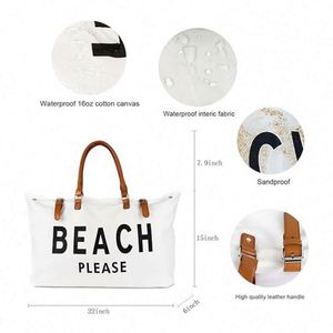 Custom Logo Travel Storage Bag <b>Extra</b> <b>Large</b> Canvas Beach Tote Bag With Vegan Leather Handle - Product Image 3