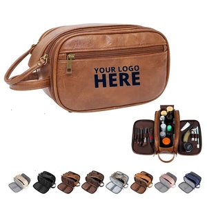 Trousse de Toilette Unisexe Imperméable en Cuir PU avec Fermeture Éclair, Sac de Voyage Organisateur de Rasage et Cosmétiques pour Hommes et Femmes - Product Image 1