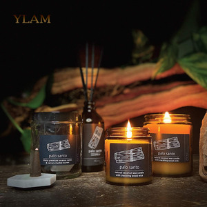 Vela de madera personalizada de salvia y Palo Santo, vela de soja de vidrio ámbar de alta calidad, vela de aromaterapia sin humo de aceite esencial - Product Image 1