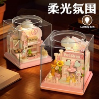 Blocs de construction miniatures pour la boutique Flower Cat Cafe, kit de maison de poupée miniature avec housse anti-poussière, blocs empilables pour vue sur la rue