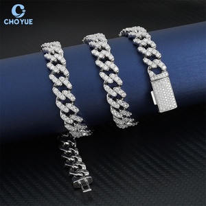 Single Row 12mm GRA Certified Moissanite Cuban Link <b>Chain</b> Necklace Rhodium Plated 925 Silver Hiphop <b>Iced</b> <b>Out</b> Jewelry - Product Image 3