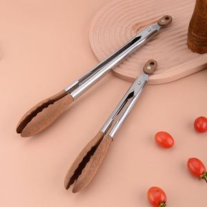 9inch 12inch Stainless Steel Food Tongs <b>BBQ</b> Grilling Tongs Buffet Roast Meat Tongs Plum Blossom Head Walnut Wood Utensil - Product Image 1