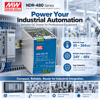 Alimentation électrique sur rail DIN MEANWELL NDR-480-48 48V 10A 480W 90-264VAC PFC actif pour l'automatisation industrielle