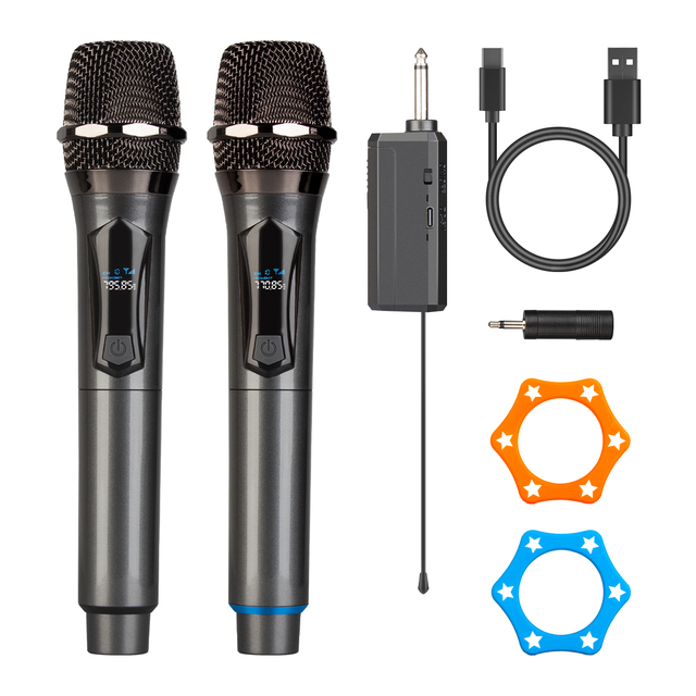 Professional W102 UHF Dual Handheld Dynamic Mic Karaoke System with Rechargeable Microphones and Receiver