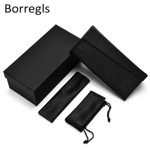 Borregls النظارات الشمسية حزمة شعار مخصص علبة التعبئة والتغليف بو حافظة جلدية للنظارات مع صندوق ورقي ، حقيبة أدوات شخصية والملابس