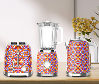 Nouveau Lot d'Appareils de Cuisine Rétro Électriques en Acier Inoxydable : Mixeur en Verre, Bouilloire et Grille-pain